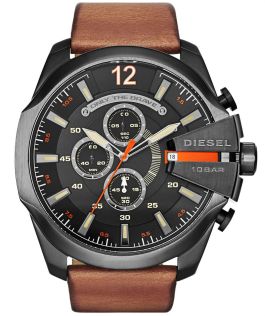 Diesel Mega Chief Chrono Gunmetal Brown Leather DZ4343 - RIP