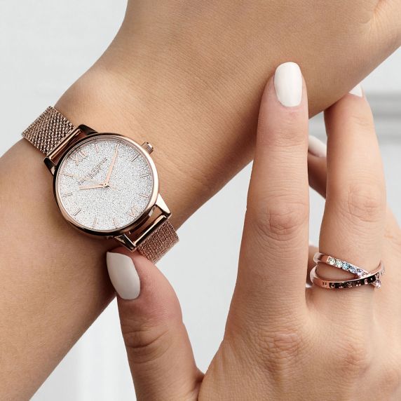 Olivia Burton Glitter Dial Midi White OB16GD81